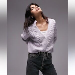 Topshop Lilac Cable Knit Cardigan